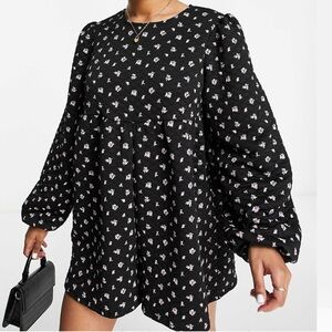 ASOS Black and White Floral Long Sleeve Dress